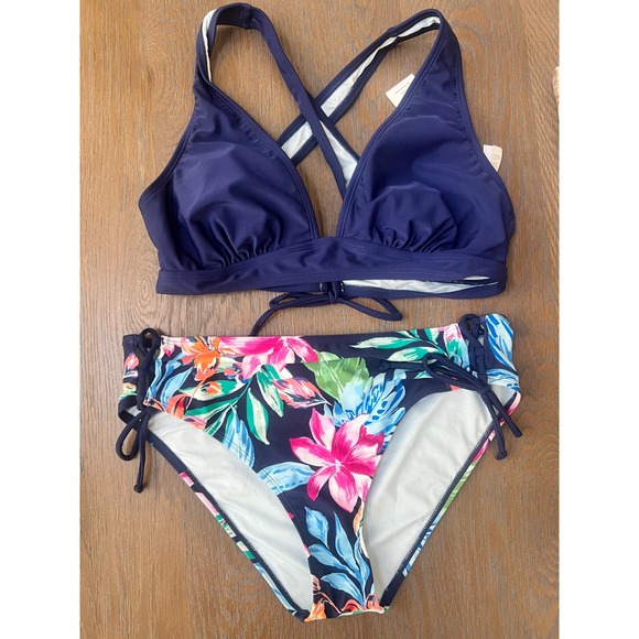 Cupshe Other - Cupshe Floral Navy Blue Bikini Set L